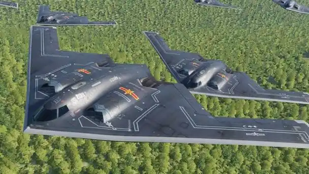 中国轰20远程轰炸机打击10万吨大型核航母过程壮观作战模拟