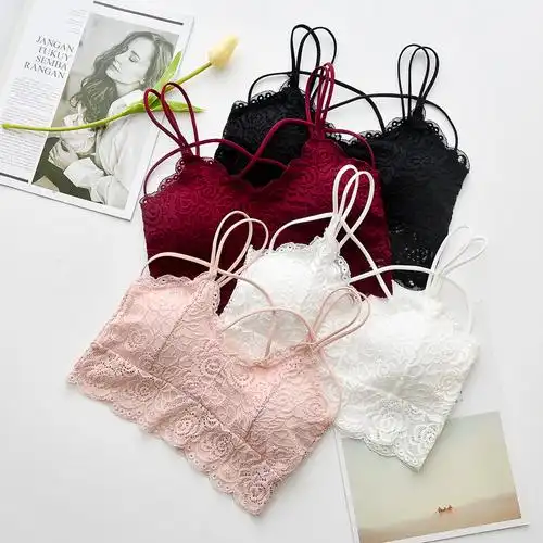 蕾丝美背背心内衣抹胸细肩带性感带背心拢带胸垫文胸薄白色均码