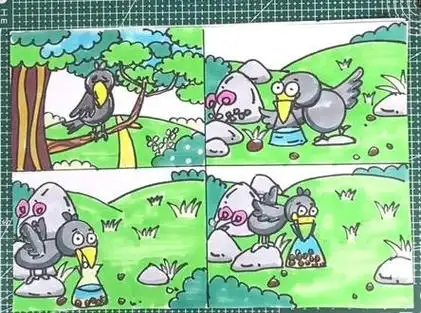 乌鸦喝水连环画 #乌鸦喝水的故事 #乌鸦喝水 #手抄报