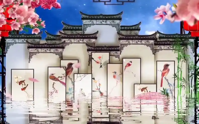 探窗 戏曲 配乐视频伴奏舞台表演出晚会led屏幕背景视频素材 2687