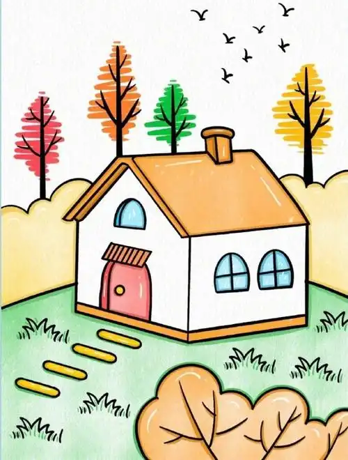 简单好看的秋天风景画~#简笔画