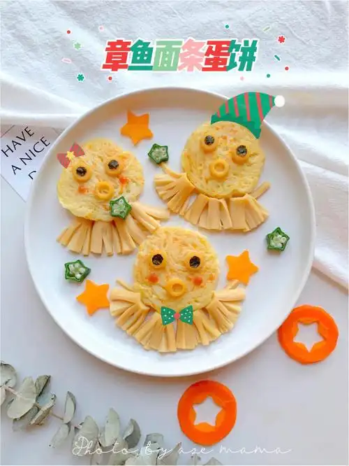 宝宝辅食卡通版面条鸡蛋饼可爱章鱼造型
