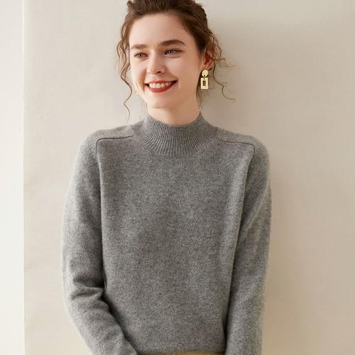 秋冬新款女士半高领加厚100纯山羊绒衫纯色毛衣内搭保暖打底衫