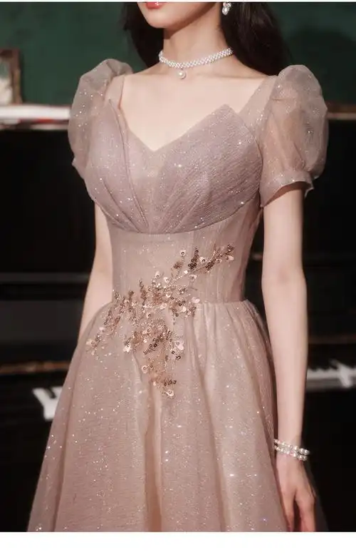 晚礼服女新款宴会气质优雅女士订婚礼服小个子秋冬晚礼服裙女新款气质