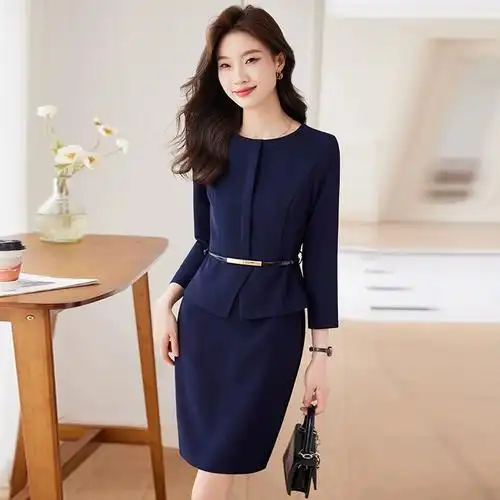 职业假两件连衣裙春秋气质女神范高端美容院酒店工作服裙子 - 女装