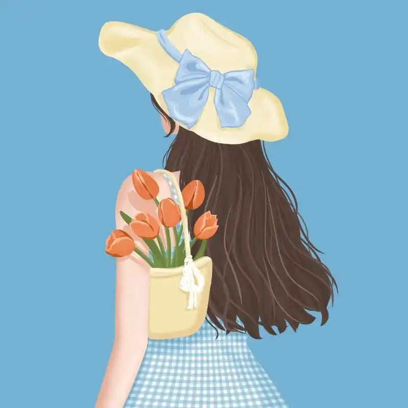 捧花背影女孩插画  插画头像 花朵女孩背影 更喜欢图1,2,49999