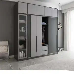 家用主卧推拉门大衣柜 现代风卧室高级灰组装三开门衣橱8人付款2280