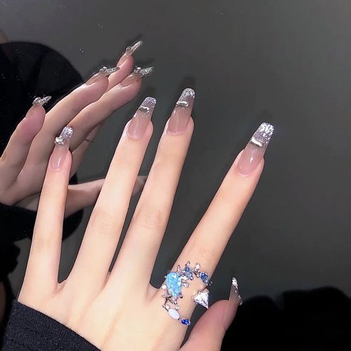 小红书爆款晶石猫眼渐变镶钻美甲成品可拆卸手工美甲工具