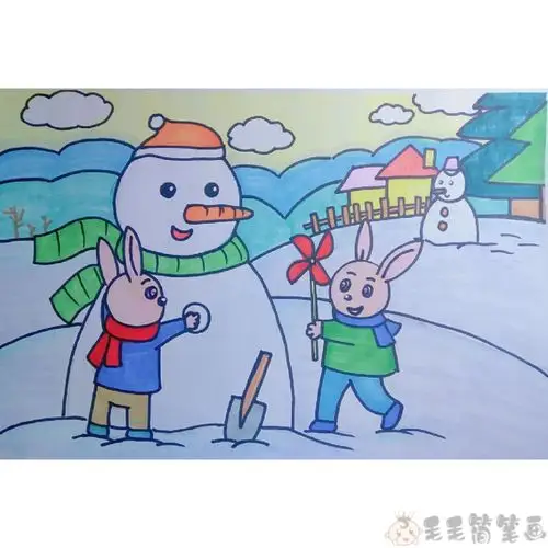 以冬季为主题的儿童画冬天少儿绘画作品