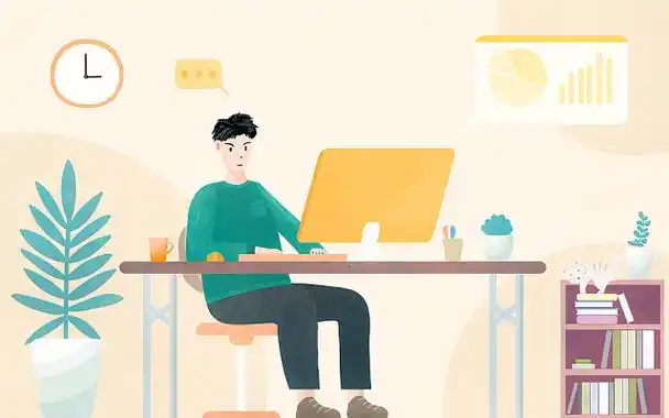 商务办公扁平化横版办公室人物工作上班背景插画psd素材商务办公插画