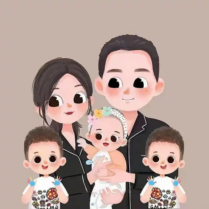 一家五口(两儿一女)情侣头像/全家福头像
