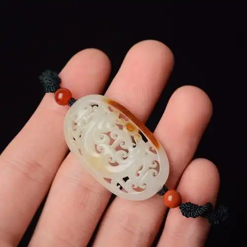 和田玉玉雕 如意鸿运 手牌