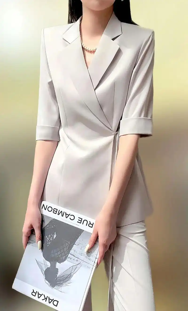 低调又高级感的烟灰色西服套装.夏季新款名媛气质ol职业通勤女装西服