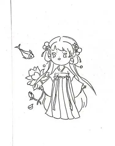 彩铅简笔画|汉服小姐姐古风插画|简笔画|92两只汉服少女汉服小姑娘 爱