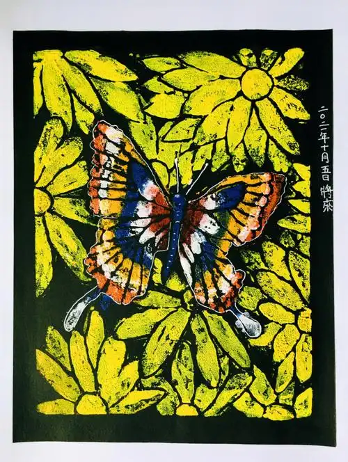蝴蝶03吹塑纸粉印版画