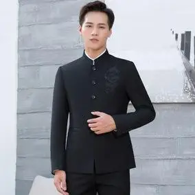 秋季男士修身中山装青年男中式结婚礼服伴郎西服婚礼主持人演出服