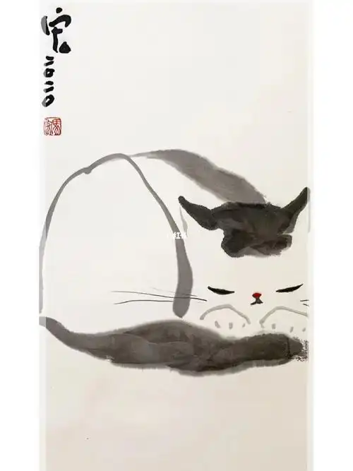 猫咪日常 #手绘 #国画 #英短蓝白_英短_国画_猫咪_手绘_水墨画_画猫