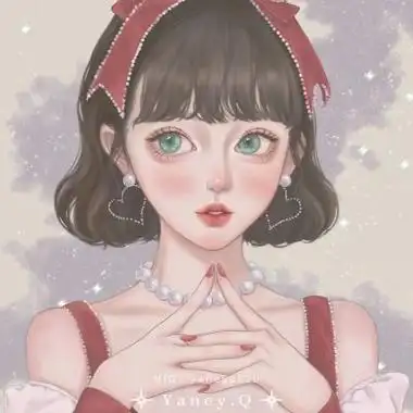 彩绘插画女生头像图片楚楚动人深入我心