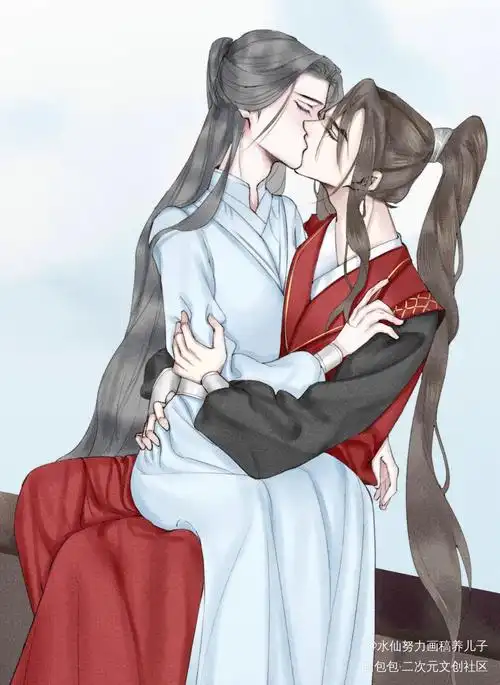 亲亲_古风平涂插画壁纸oc绘画原创绘画作品