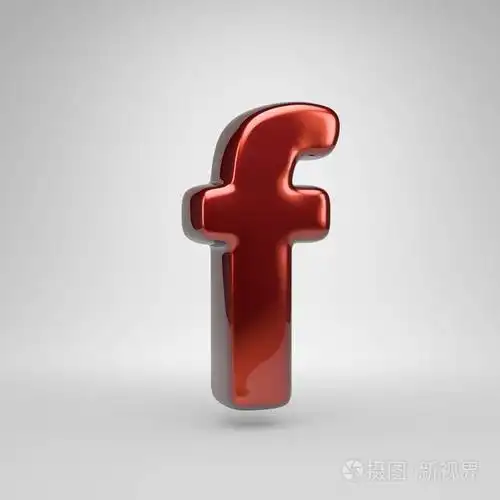 三维字母f小写. 白色背景中分离出的红色有光泽的金属字母
