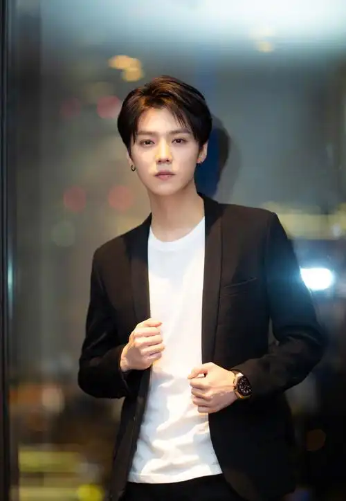 男艺人鹿晗黑色西装帅气活动写真