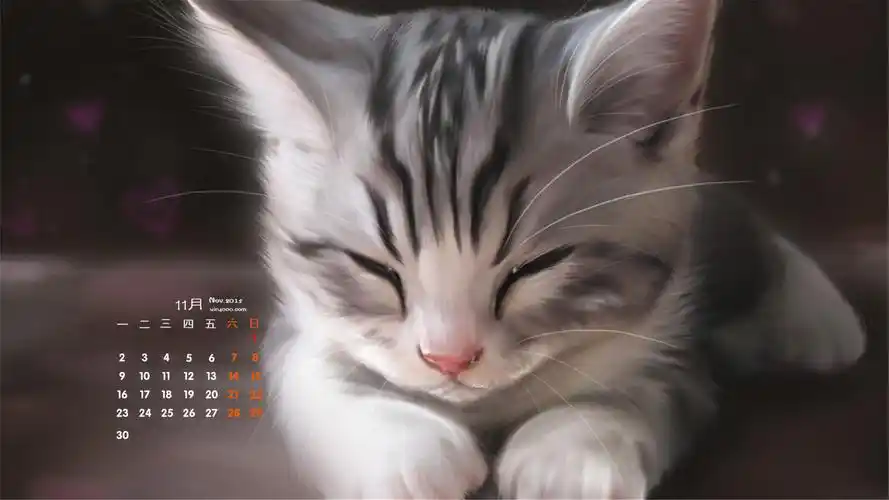 2015年11月日历壁纸手绘猫咪图片可爱卖萌下载