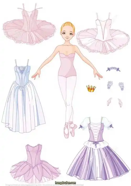11张女孩子们都会喜欢的紫色长发的公主贴纸换装a4打印图片下载-红豆