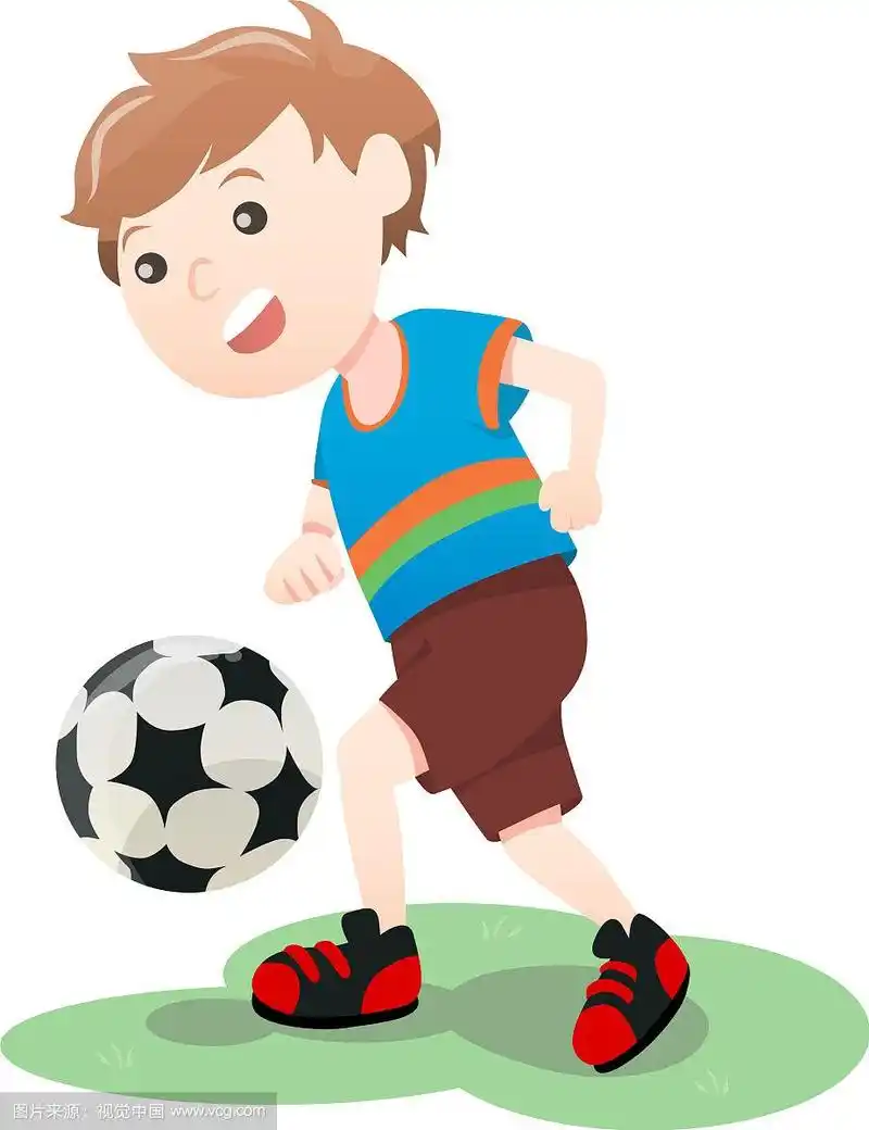 男孩踢足球卡通