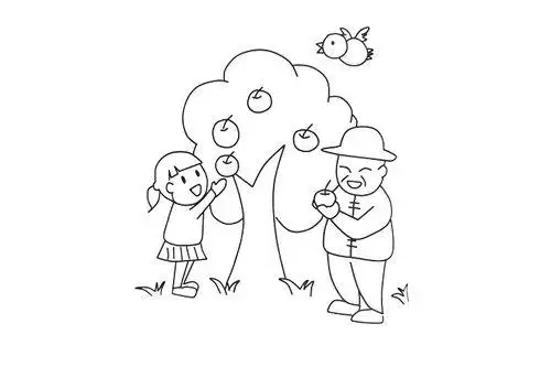 苹果树下的小女孩简笔画