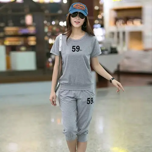 夏天运动套装女夏2018新款大码时尚跑步运动服夏季宽松休闲两件套