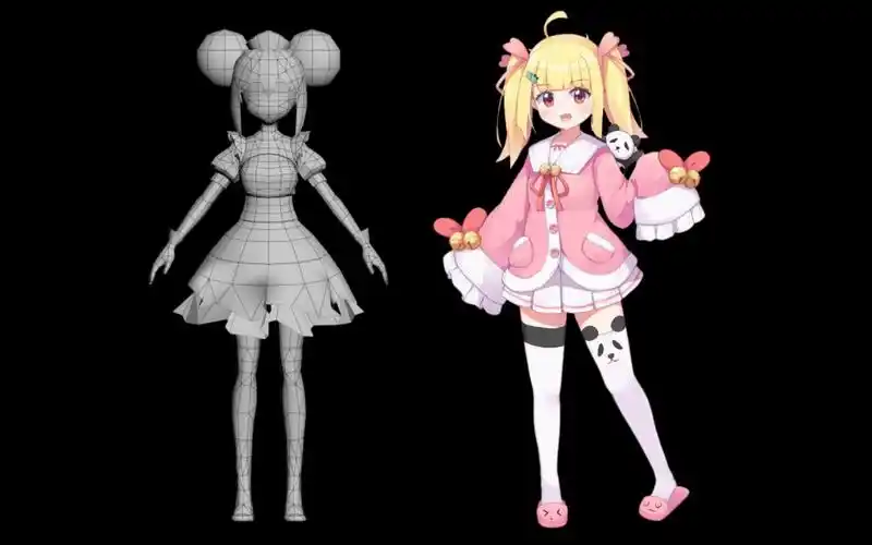 【3dmax人物建模】白丝双马尾人物布线 3dmax二次元卡通女性人物模型