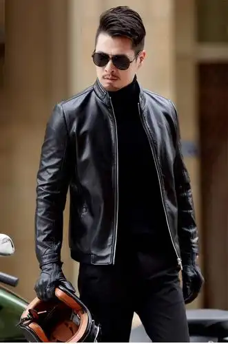 汤河之家2018新款中年男士皮衣修身皮夹克休闲立领爸爸装外套男