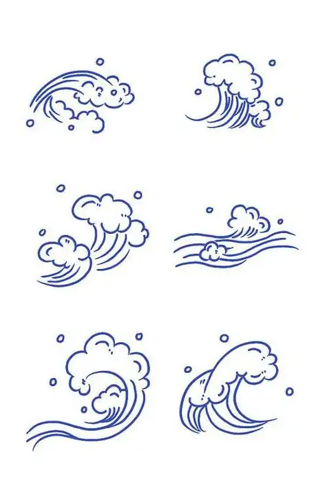 漂亮海浪海底小鱼简笔画矢量海浪图案简笔画 简单实用的波涛设计素材