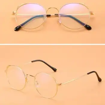 眼镜潮防蓝光网红款圆框无有高度数平光镜女超轻复古金色左右600度156