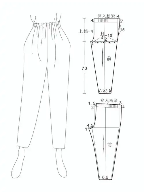 松紧裤制版打样裁剪图纸