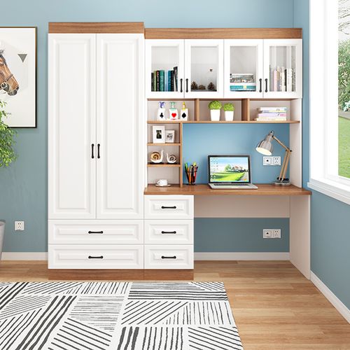 书房书柜儿童电脑桌书桌书架学生写字桌卧室两门衣柜一体组合三门