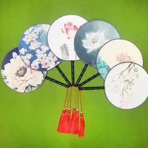 宫扇古典中国风双面团扇古风扇子文艺复古舞蹈中式长柄圆形扇宫廷