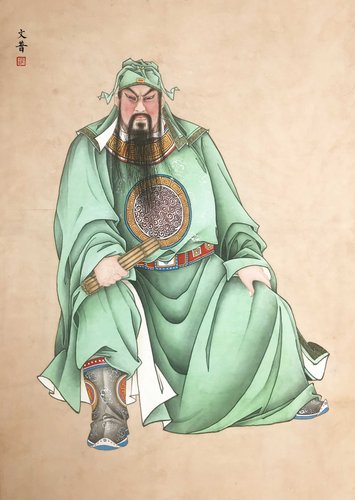 工笔画底稿 文普工笔人物4尺关公竖副白描2#打印稿学习临摹