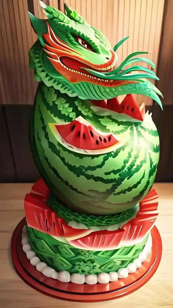 西瓜雕刻的龙王,威武霸气,形象 - 抖音