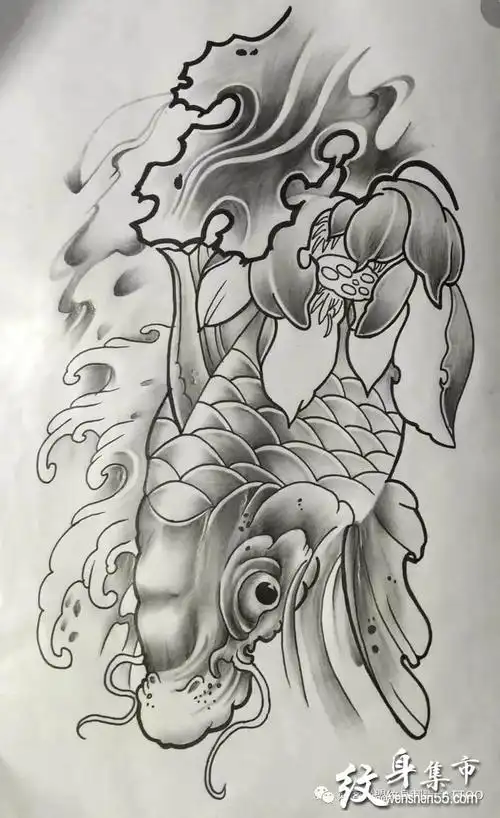 鱼纹身,鱼纹身手稿,鱼纹身手稿图案