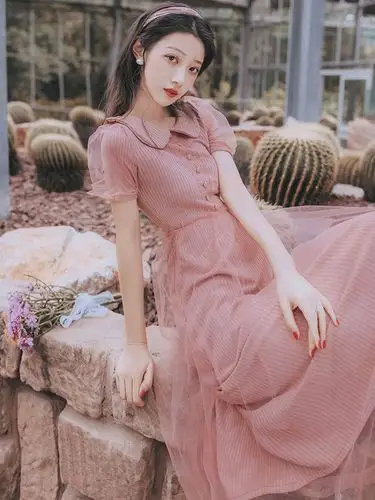 法式少女小清新网纱连衣裙女春夏2020新款甜美仙女裙chic温柔裙子