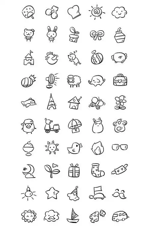 可爱手绘线条小图标免扣元素