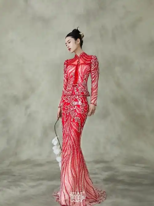 [飞机r]高档鱼尾珠片布,清透6420网,彰显奢华唯美感96中西结合版型