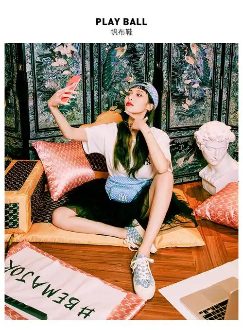 mlb官方男女帆布鞋 21春季新品运动鞋丹宁系列泫雅同款复古老花鞋时尚