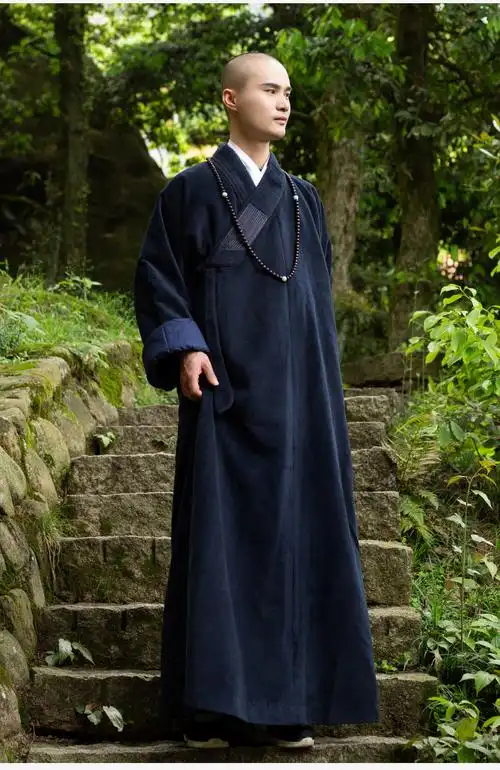 僧服长褂僧衣冬装和尚衣服僧袍出家人长袍大褂男女款藏青色38