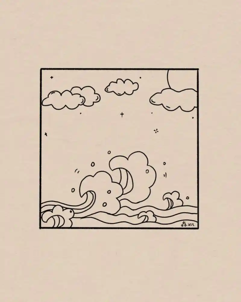 浪花风景简笔画|附过程 好想去看看大海～ 临摹艾特 #简笔画教程# #画
