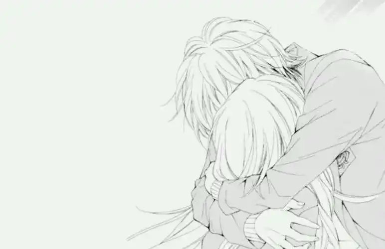 黑白手绘 深深的拥抱 情侣恋人