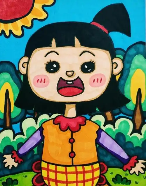 小女孩儿童画可爱漂亮马克笔,卡通人物女孩彩色简笔画怎么画 - 拾味