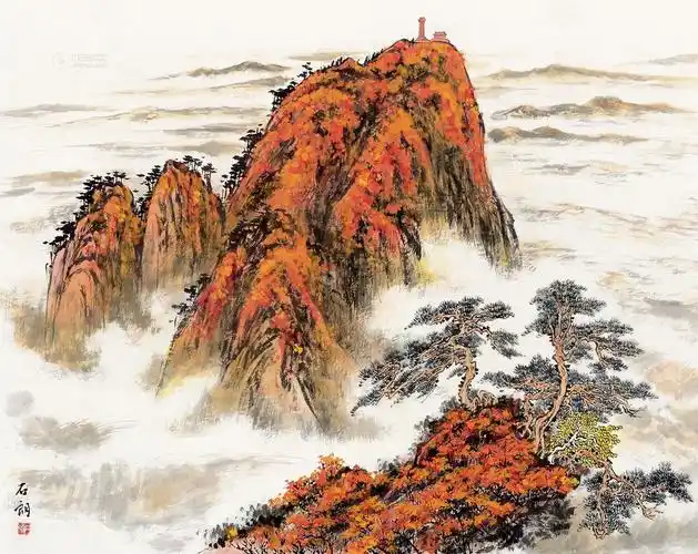 0095 黄洋界 镜片 设色纸本