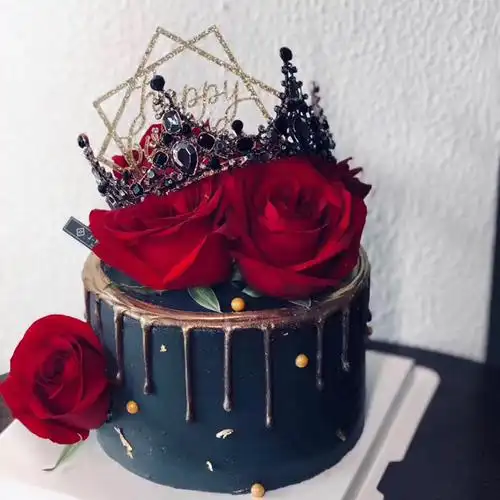 新款复古巴洛克黑色皇冠女神蛋糕抖音网红水晶女王皇冠蛋糕摆件
